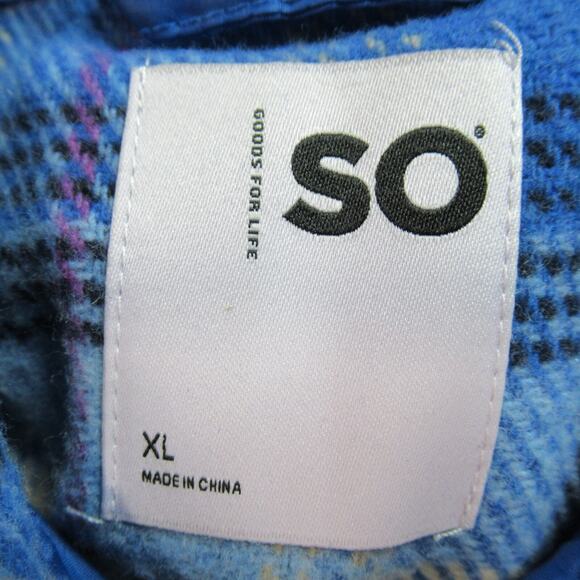 So Jacket Women Size XL Blue Plaid Flannel Shirt Shacket Granny Cabincore Ranch - Picture 2 of 7